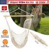 Hammock Chair Hanging Rope Seat Swing w/ Wooden Stick 220lbs Load for Patio Yard Porch Outdoor Bedroom Indoor
