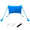 6.5x6.5FT Foldable Beach Canopy Tent Collapsible Shade Sail Sun Protection Windproof Shelter 4 Sandbag 2 Pole Portable Storage Bag Rectangle Blue
