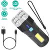 Rechargeable Flashlight LED Floodlight Torch w/Strap Super Bright Flashlight w/4 Light Modes for Emergency Camping