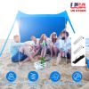 9.8x9.8FT Foldable Beach Canopy Tent Collapsible Shade Sail Sun Protection Windproof Shelter 4 Sandbag 2 Pole Portable Storage Bag Rectangle Blue
