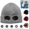 Unisex Knit Beanie Hat with Goggle Chunky Winter Warm Hat Skull Cap 4 Colors