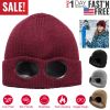 Unisex Knit Beanie Hat with Goggle Chunky Winter Warm Hat Skull Cap 4 Colors